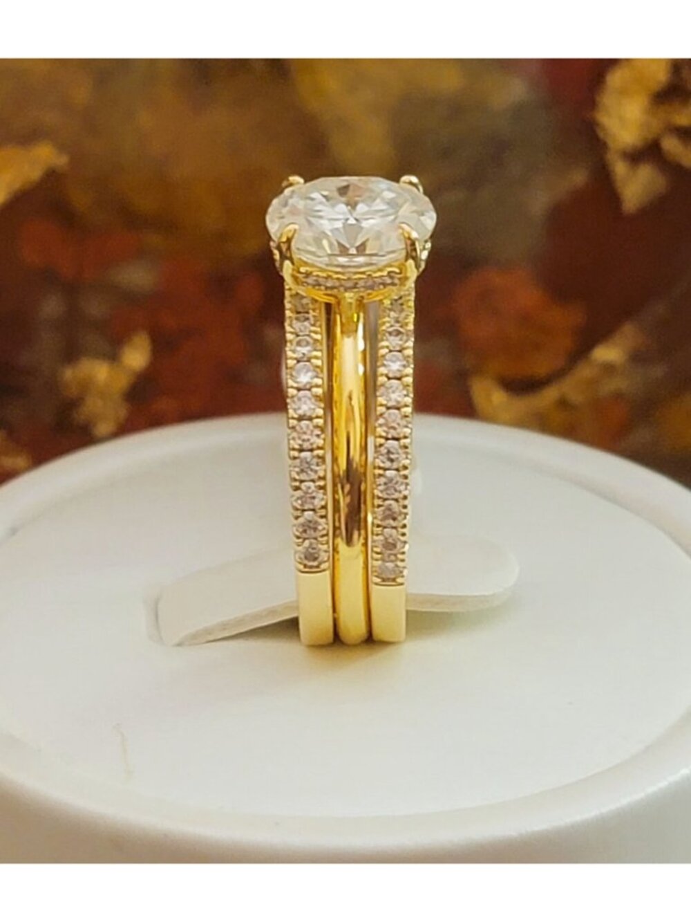 2ct Oval Moissanite 3 Ring Set Yellow Gold Plated Size 8 NWT